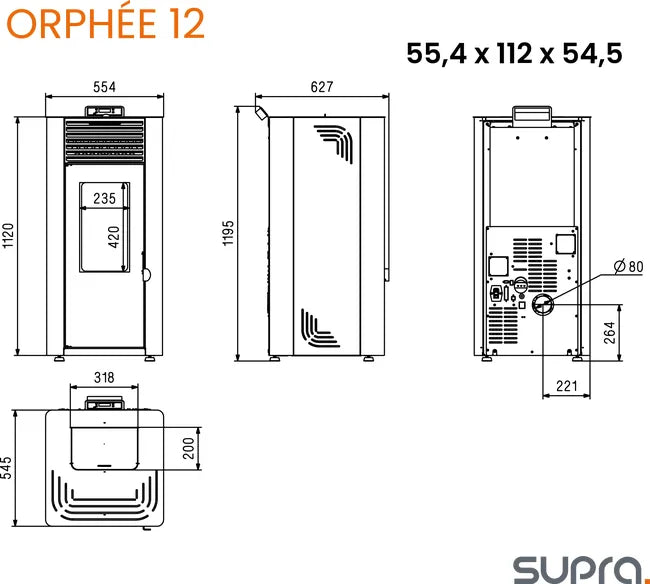 Estufa de pellet Eco ORPHÉE 12 kw